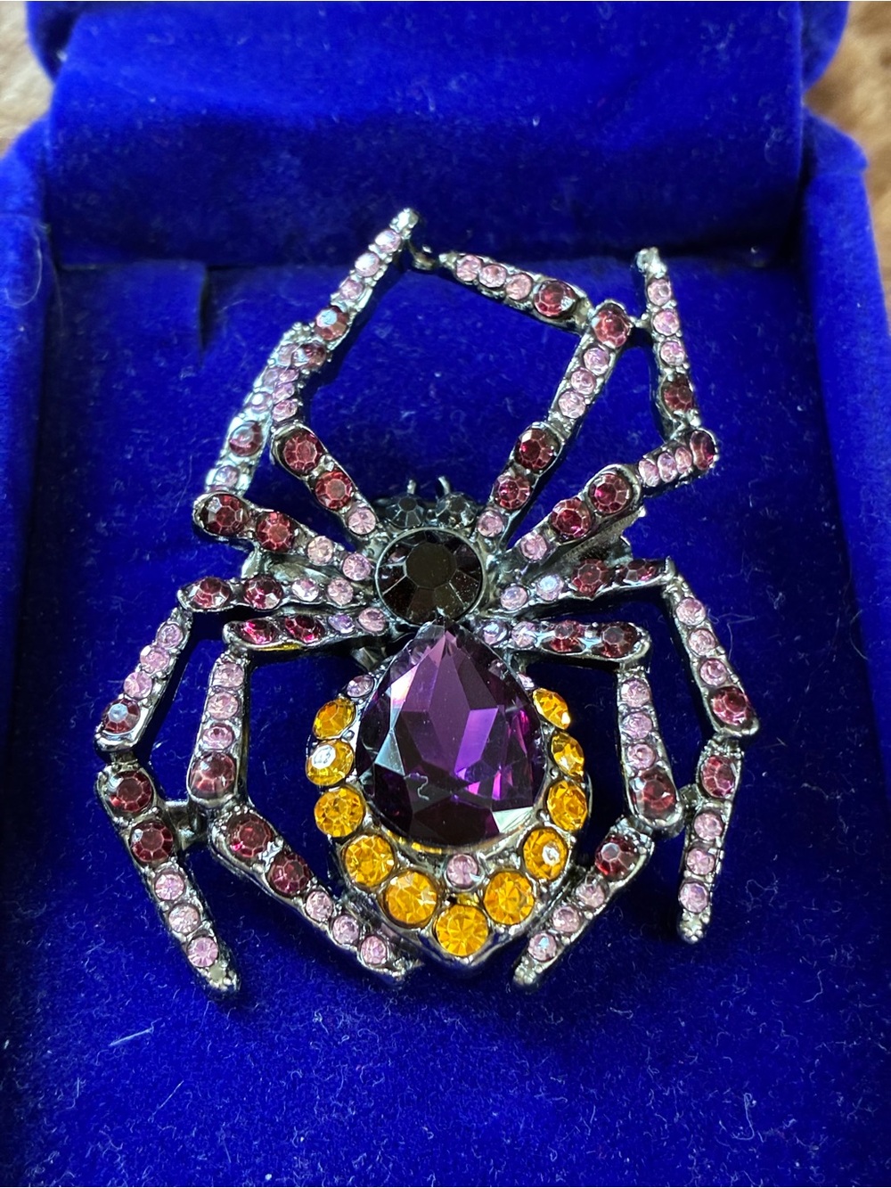 Purple & Yellow Crystal Spider Brooch - Women's Jewelry